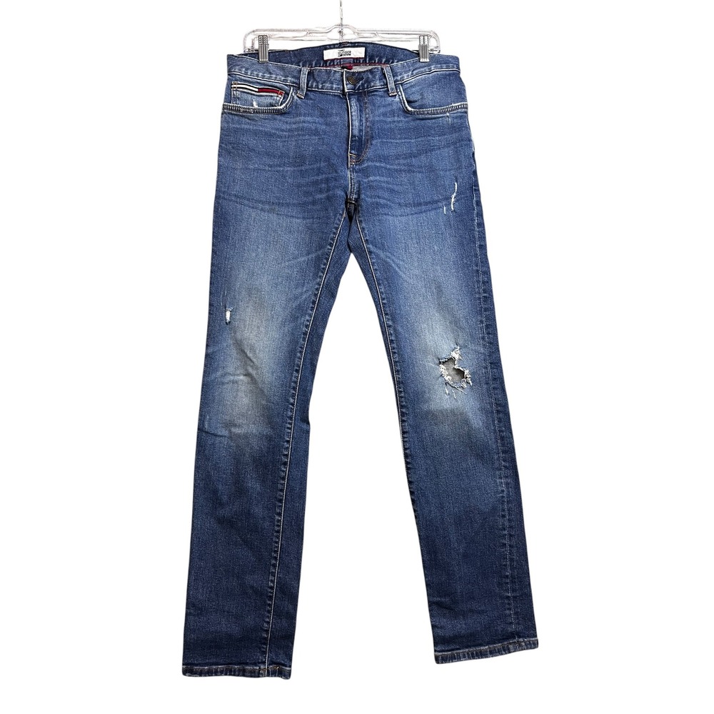 Tommy Hilfiger Denim Mens Distressed Straight Leg Ripped Jeans 32x32 Y2K Grunge